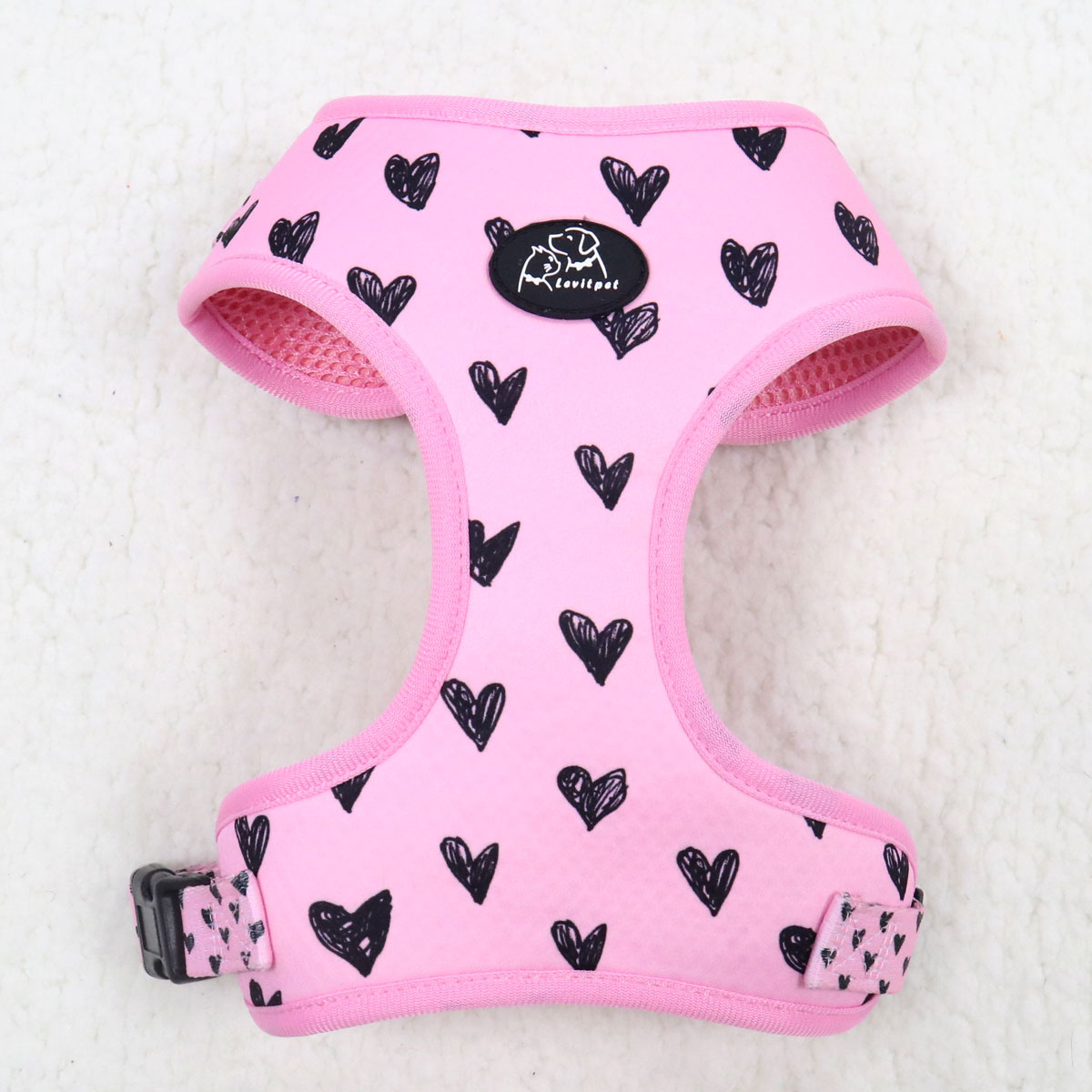 Arnés Ajustable para Perro LV19 Rosa Claro Corazones Negros
