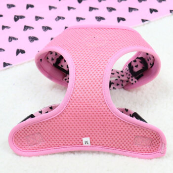 Arnés Ajustable para Perro LV19 Rosa Claro Corazones Negros