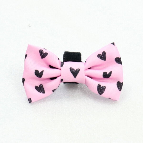 Pajarita Perro Corazones Rosa Claro Negro